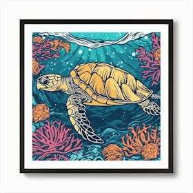 537829 Illustration Of A Sea Turtle Under The Sea, Sea Fl Xl 1024 V1 0 1 Art Print