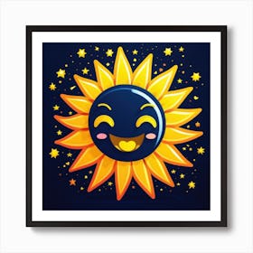 Lovely smiling sun on a blue gradient background 87 Art Print
