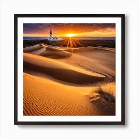 Lighthouse Sunset In The Dunas Art Print