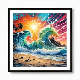 A Big Wave On The Beach Art Print