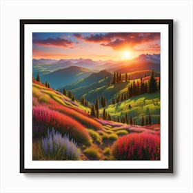 Sunset In The Mountains Art Print