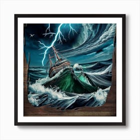 Ocean Storm With Large Clouds And Lightning 10 Art Print