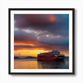 Red Ferry At Sunset 1 Art Print