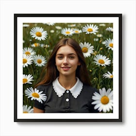 Beautiful Young Woman In A Field Of Daisies Art Print