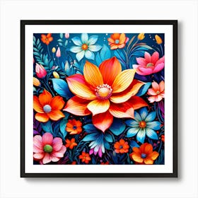 Colorful Flowers, A Vibrant Pattern Bursting With Colorful Flowers Perfect For Those Who Love Nature 3 Art Print