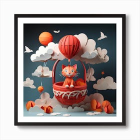 Cat In A Hot Air Balloon Art Print