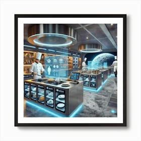 A Futuristic Kitchen In A Lunar Themed Restaurant 1024x1024 Art Print