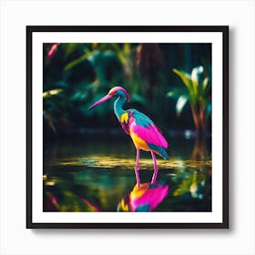 Tropical Turquoise, Pink and Yellow Wading Bird Art Print