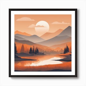 Misty mountains background in orange tone 42 Art Print