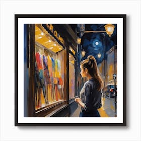 Photo Beautiful Young Woman Looking At The Shop Window At Night 2 Art Print