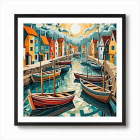 Modern Canal Cubism Style Art Print