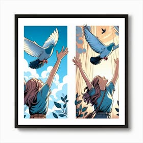 Doves Flying In The Sky Art Print