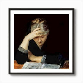 Woman Reading A Book, Vintage Woman Portrait Art Print