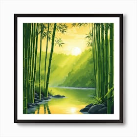 A Stream In A Bamboo Forest At Sun Rise Square Composition 319 Poster