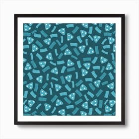 Geometric Marks Navy Turquoise On Green Art Print