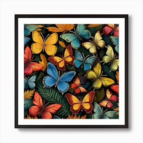 Colorful Butterflies Seamless Pattern Art Print