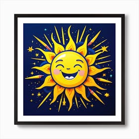 Lovely smiling sun on a blue gradient background 37 Art Print