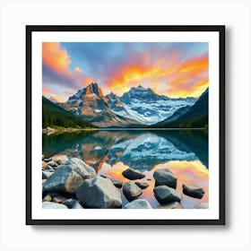 Sunrise At Lake Banff 1 Art Print