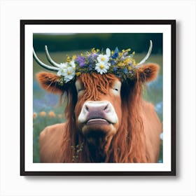 Cow With Flowers Art Print