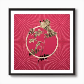 Gold Pink Sweetbriar Roses Glitter Ring Botanical Art on Viva Magenta n.0040 Art Print