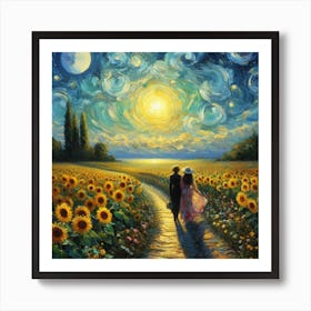 Sunflowers At Night Art Print