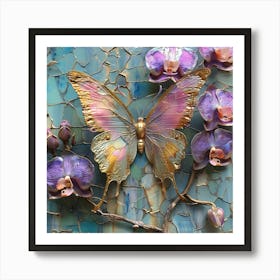 Butterfly And Orchids 2 Art Print