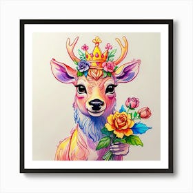 Deer With Crown 1 Art Print