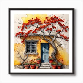 House With Red Flowers Art Print