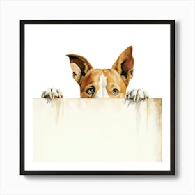 Dog Peeking Over A Sign 3 Art Print