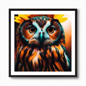 Owl Portrait with Sunflower colors Art Print