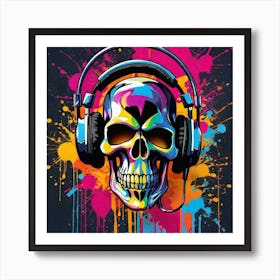 Skull With Headphones 76 Art Print