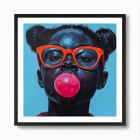 Girl Blowing Bubble Gum 1 Art Print