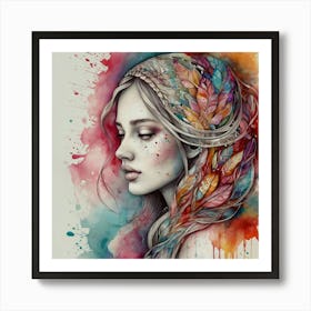 Girl With Feathers Art Print