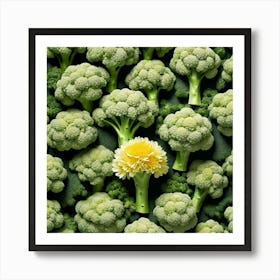 Single Yellow Flower In A Field Of Broccoli Art Print