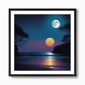 Full Moon Over The Beach Art Print