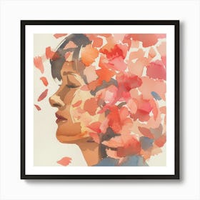 Watercolor Flower Girl With Petals 1 Art Print