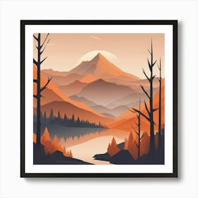 Misty mountains background in orange tone 34 Art Print