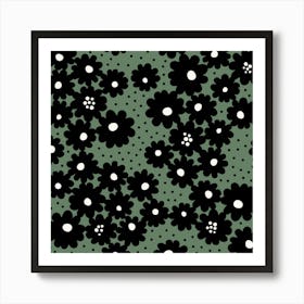 Black Daisies Green Art Print