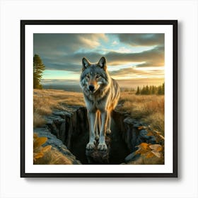 Wolf At Sunset Art Print