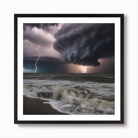 Lightning Storm Over The Ocean Art Print