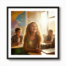 A Student Radiating Happiness While Engaging Actively In A Lesson Within The Vibrant Ambiance Of A C (6) Art Print