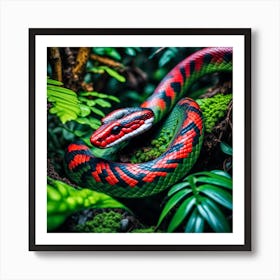 Red And Black Snake In The Jungle Art Print