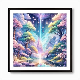 A Fantasy Forest With Twinkling Stars In Pastel Tone Square Composition 127 Art Print