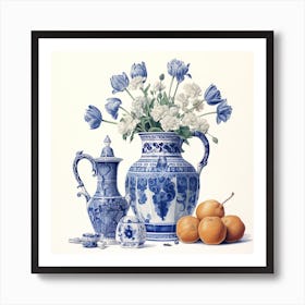 Still Life Delft Tile Illustration 1 Art Print