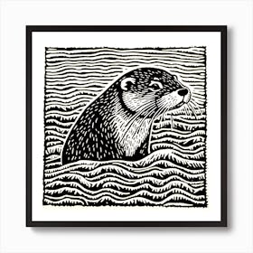 Otter Linocut 2 Art Print