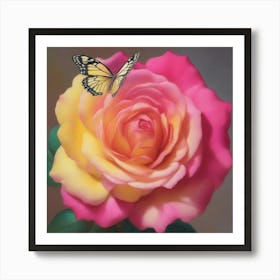 Rose With Butterfly 2 Art Print