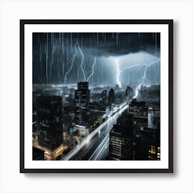 Lightning In The Dark City 2 Art Print
