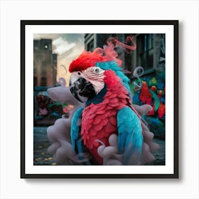 Colorful Parrot In Smoke Art Print