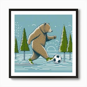 Soccer Bear Wall Art Poster