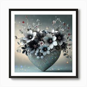 Heart Vase With Flowers Art Print